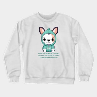 Cartoon Boston Terrier in Green Jacket - Pet Lover, Kawaii Crewneck Sweatshirt